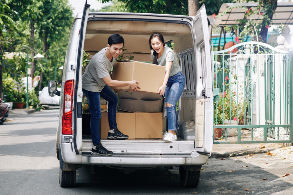 young couple moving